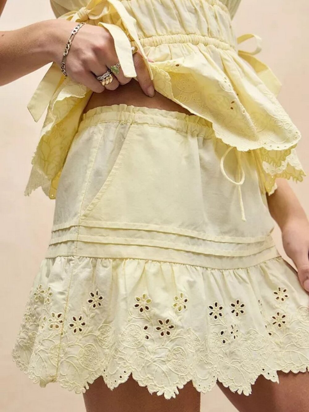 Damson madder. Gabriette Mini Skirt Eyelet Embroidered Yellow M 8